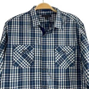 Banana Republic Utility Shirt Men Size L 16-16 1/2 Blue Plaid Button Up Western